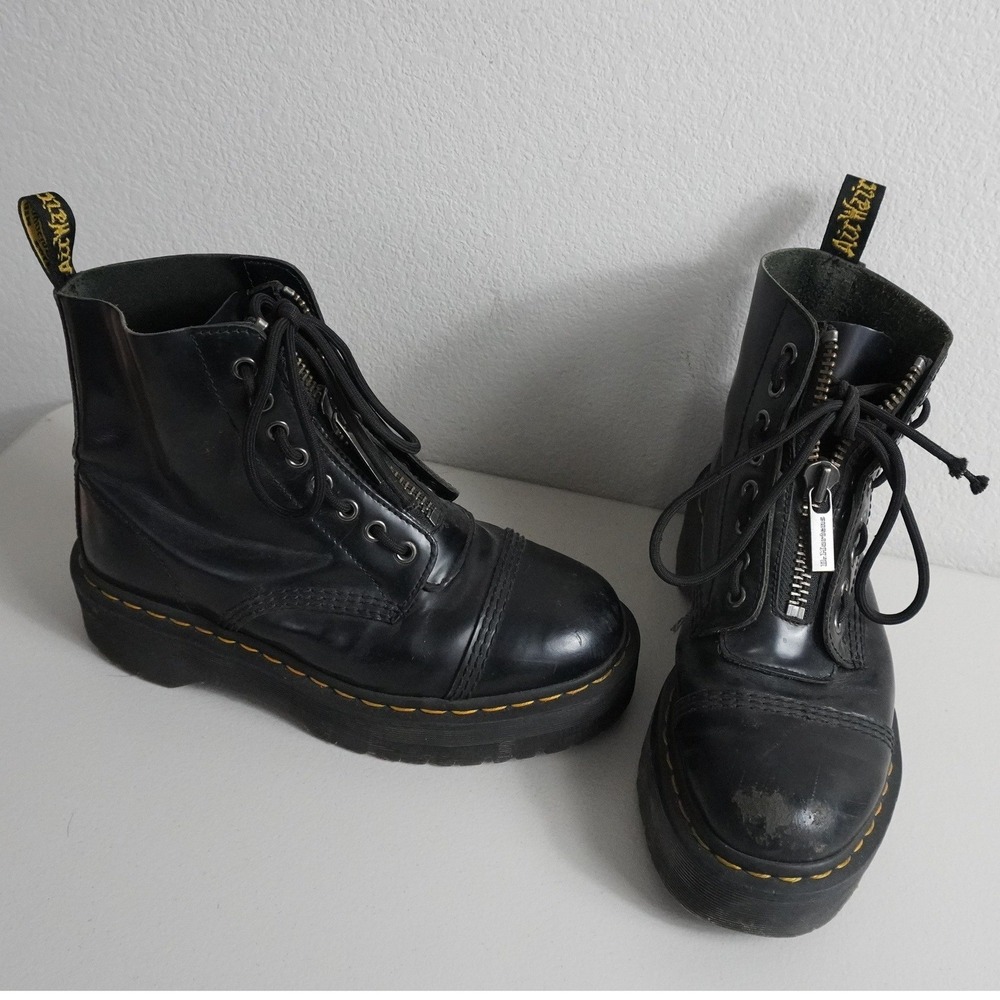 Dr. Martens Sinclair Platform Boots Women 8 Black Leather Jungle Zip
